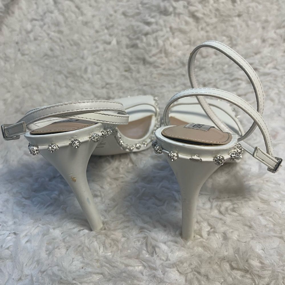 Steve Madden synthetic White patent Ankle Strap heels Rhinestones accents SZ8.5M - Picture 6 of 10